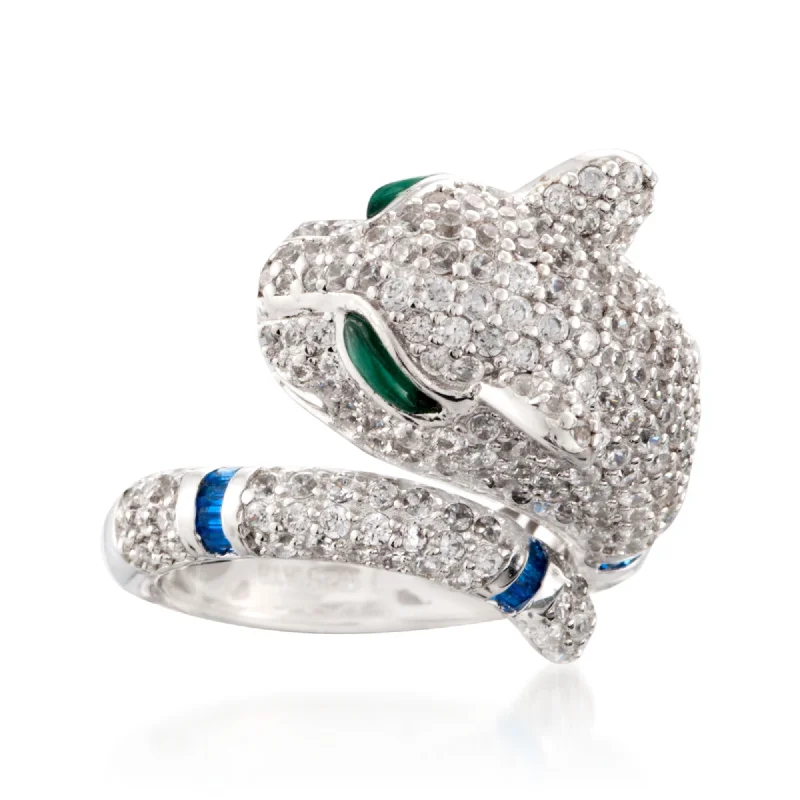 Sparkling cut ring-Ross-Simons CZ and Simulated Multi-Stone Panther Ring in Sterling Silver