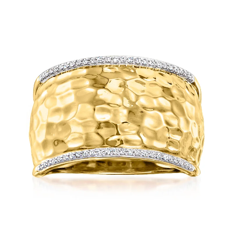 High-dome cabochon ring-Ross-Simons Diamond Hammered Ring in 18kt Gold Over Sterling