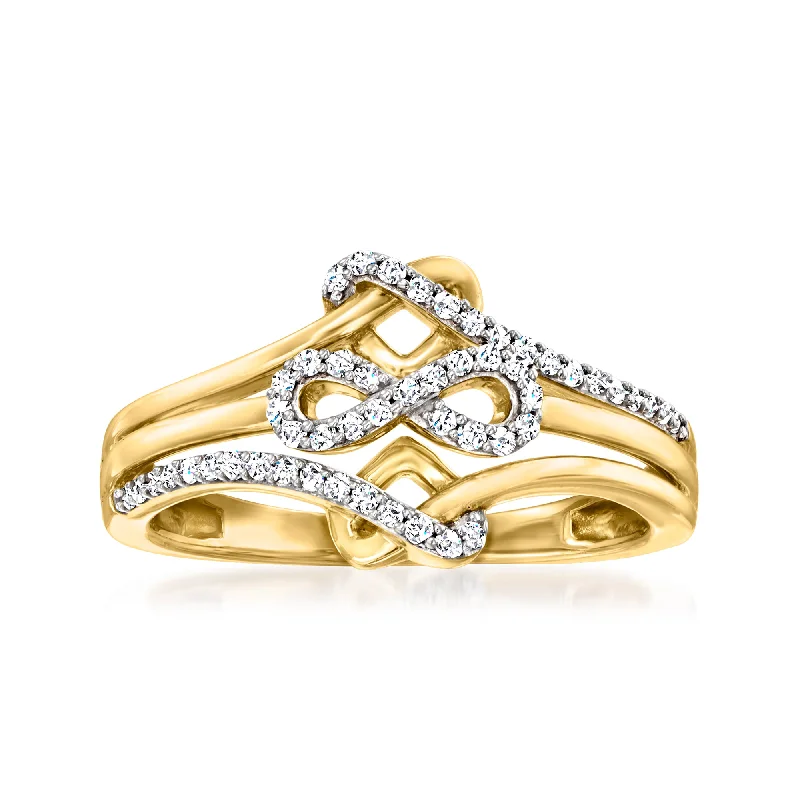 Channeled design ring-Ross-Simons Diamond Infinity Symbol and Love Knot Ring in 14kt Yellow Gold