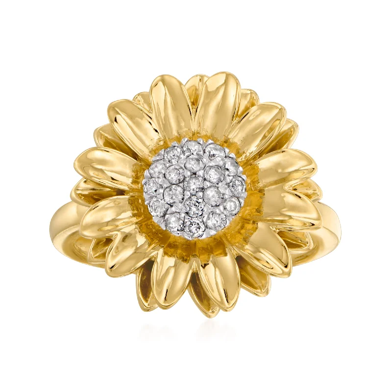 Subtle-scored ring-Ross-Simons Diamond Sunflower Ring in 18kt Gold Over Sterling