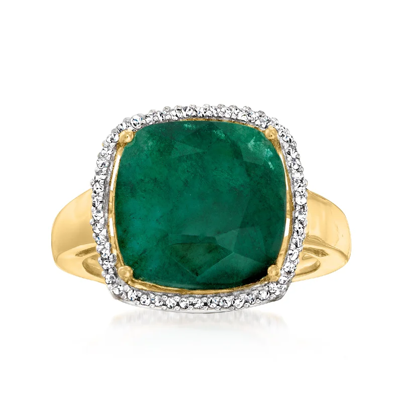 Slack twist ring-Ross-Simons Emerald and . Diamond Halo Ring in 18kt Gold Over Sterling