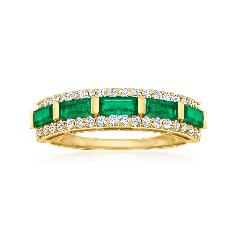 Faded rim ring-Ross-Simons Emerald and . Diamond Ring in 14kt Yellow Gold