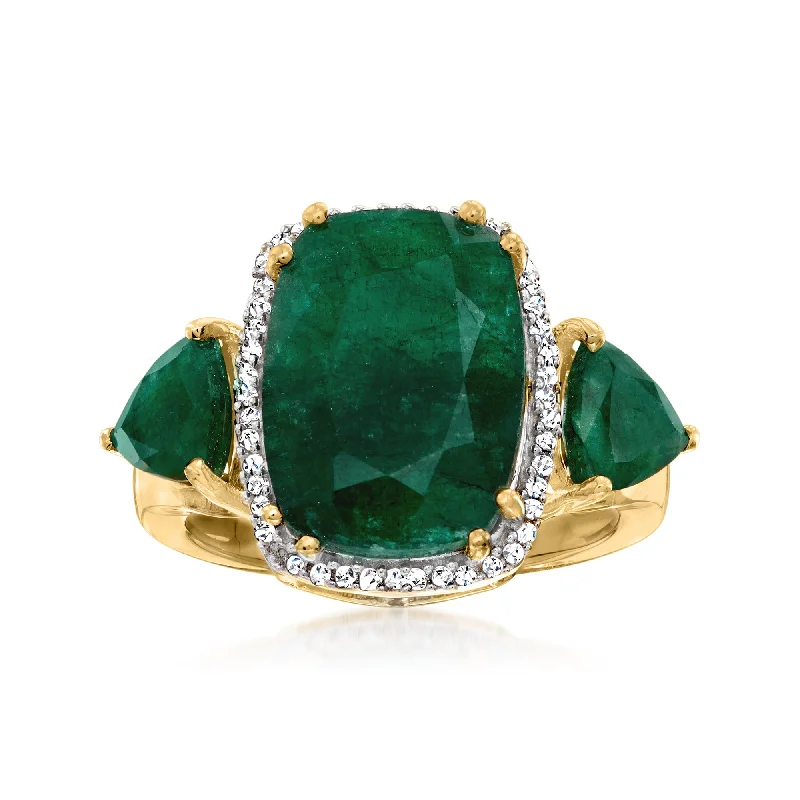 Slim diamond ring-Ross-Simons Emerald and . Diamond Ring in 18kt Gold Over Sterling