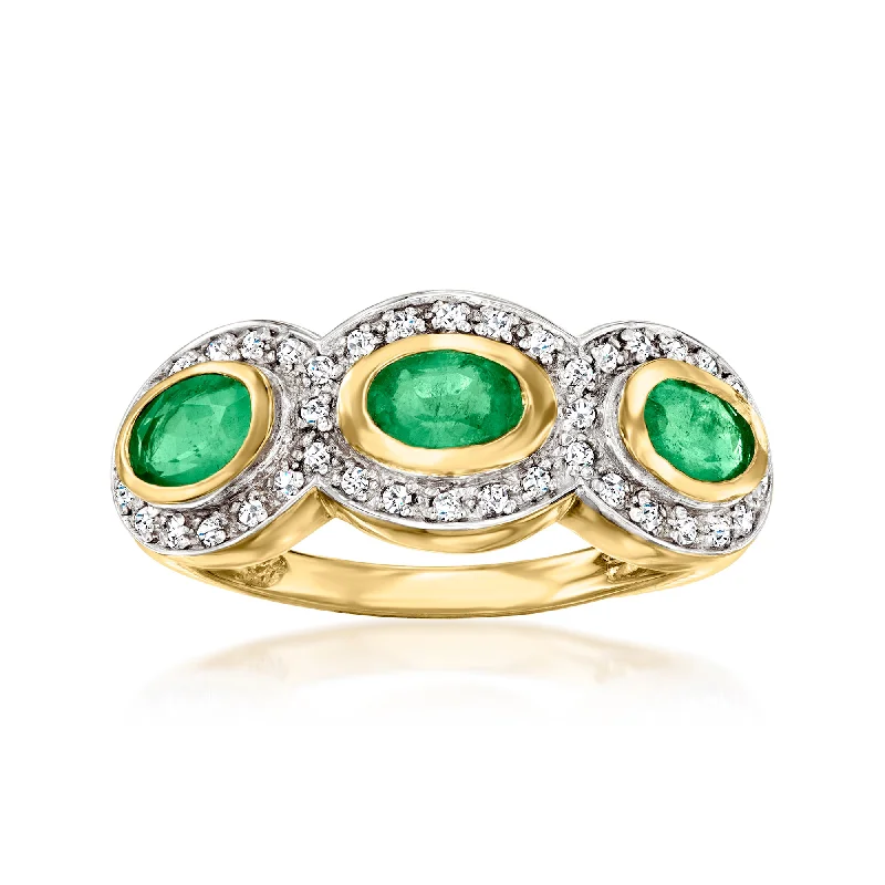 Twilight-cut ring-Ross-Simons Emerald and . White Zircon Ring in 18kt Gold Over Sterling