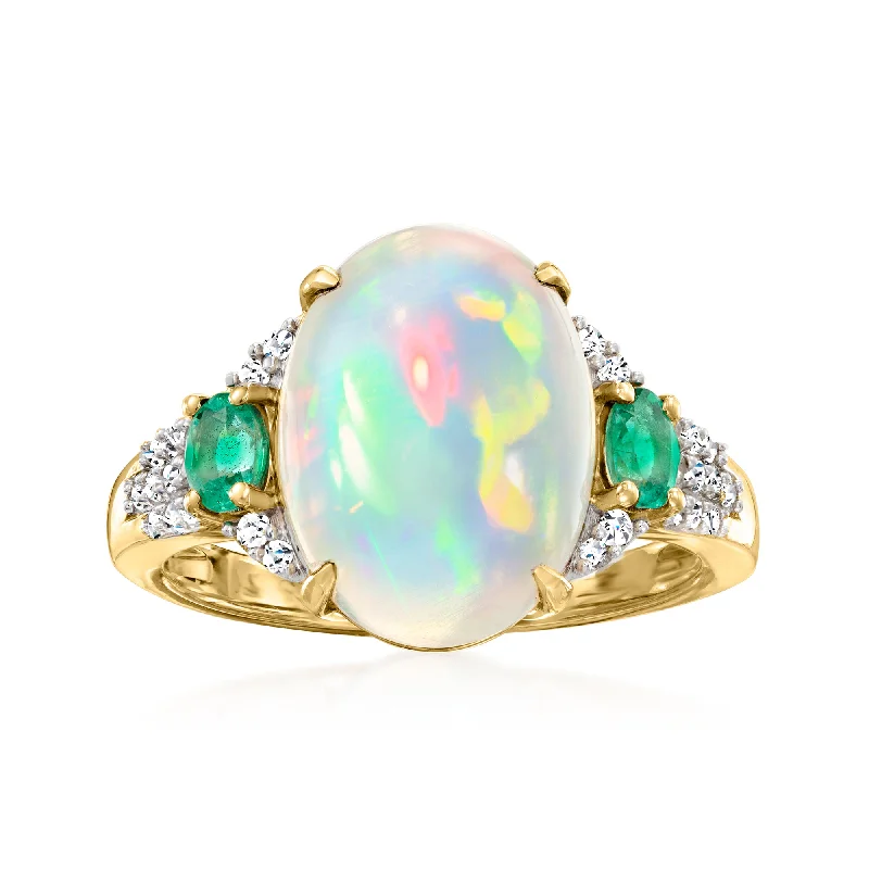 Lush agate ring-Ross-Simons Ethiopian Opal Ring With Emeralds and . Diamonds in 14kt Yellow Gold