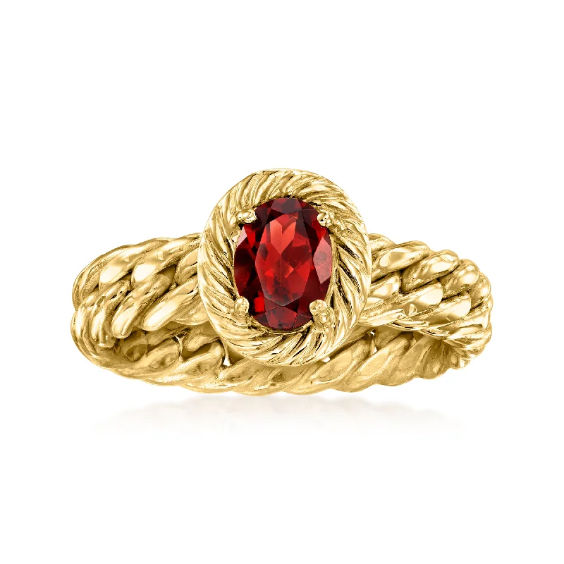 Classic emerald ring-Ross-Simons Garnet Curb-Link Ring in 14kt Yellow Gold