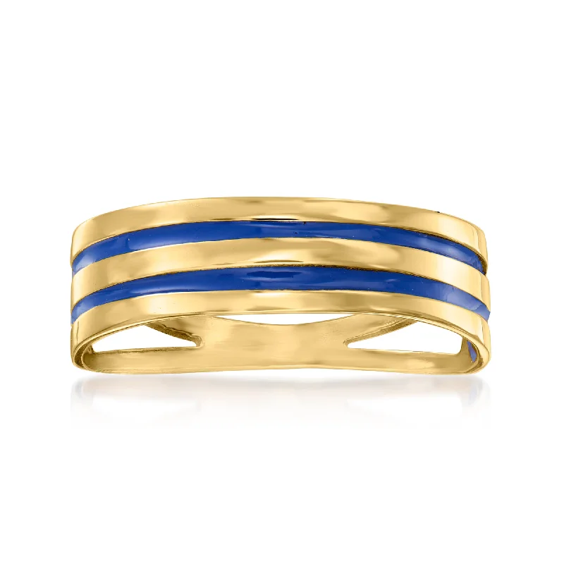 Faded zinc ring-Ross-Simons Italian 14kt Yellow Gold Ring With Blue Enamel Stripes