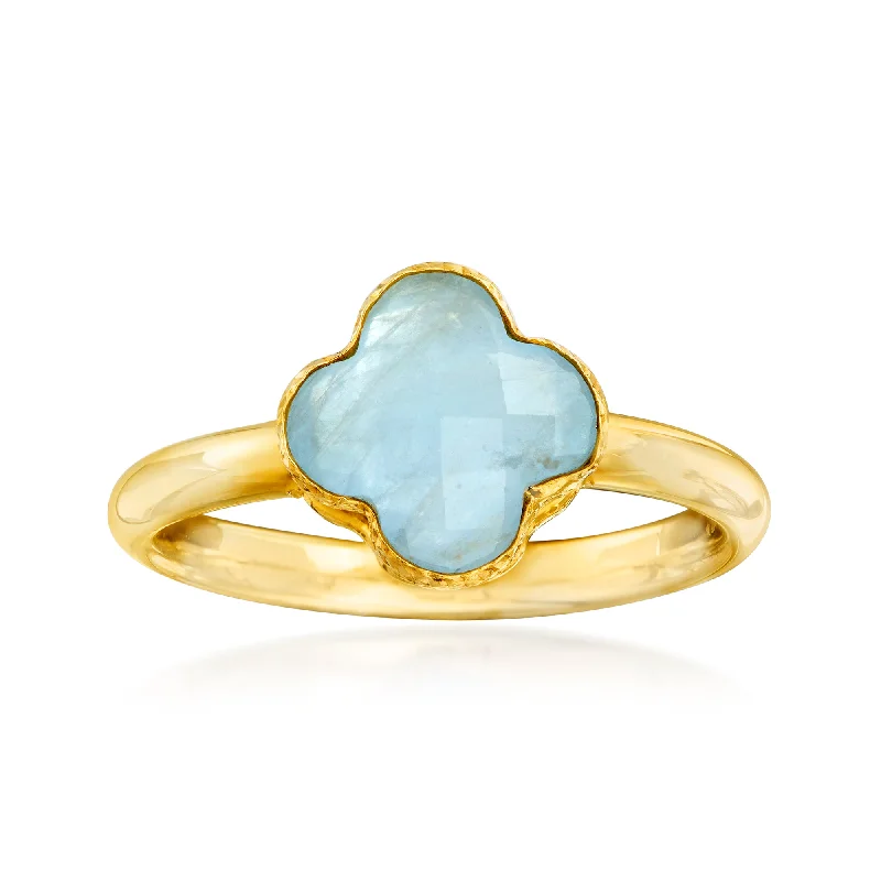 Wide-tier ring-Ross-Simons Italian Aquamarine Ring in 14kt Yellow Gold