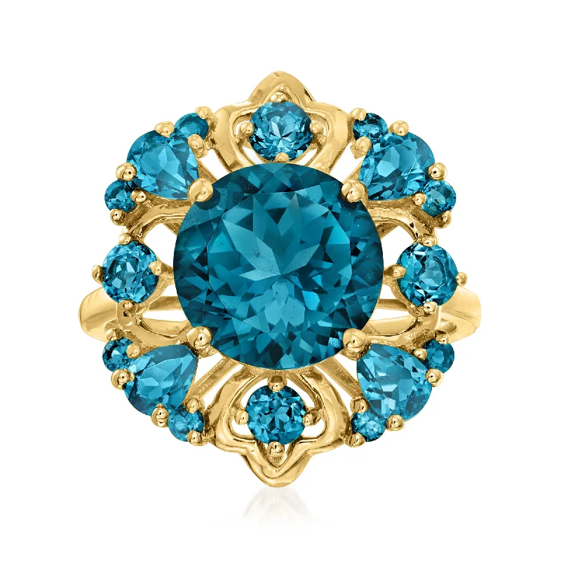 Torn rim ring-Ross-Simons London Blue Topaz Ring in 14kt Yellow Gold