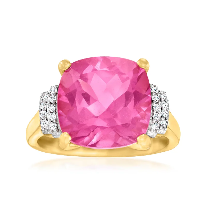 Subtle-scored ring-Ross-Simons Pink Topaz Ring With Diamond Accents in 18kt Gold Over Sterling