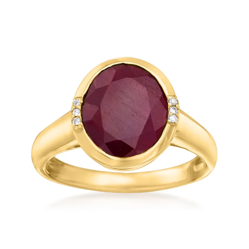 Sheer silver ring-Ross-Simons Ruby Ring With Diamond Accents in 14kt Yellow Gold