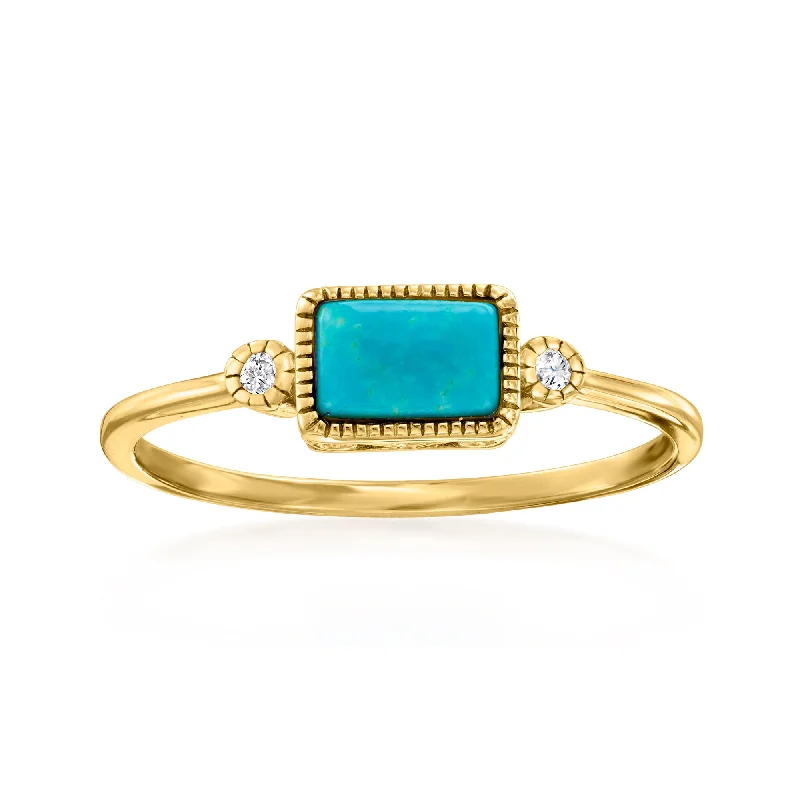 Sweeping arc ring-Ross-Simons Turquoise and Diamond-Accented Ring in 14kt Yellow Gold