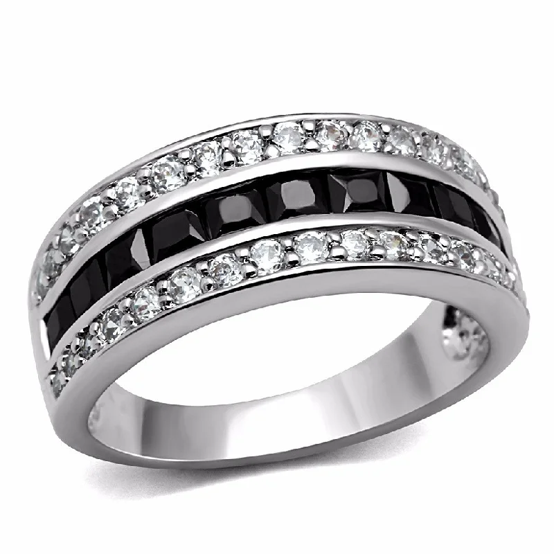 Pale morganite ring-Round Clear CZ and Black Princess CZ  Stainless Steel Eternity Band