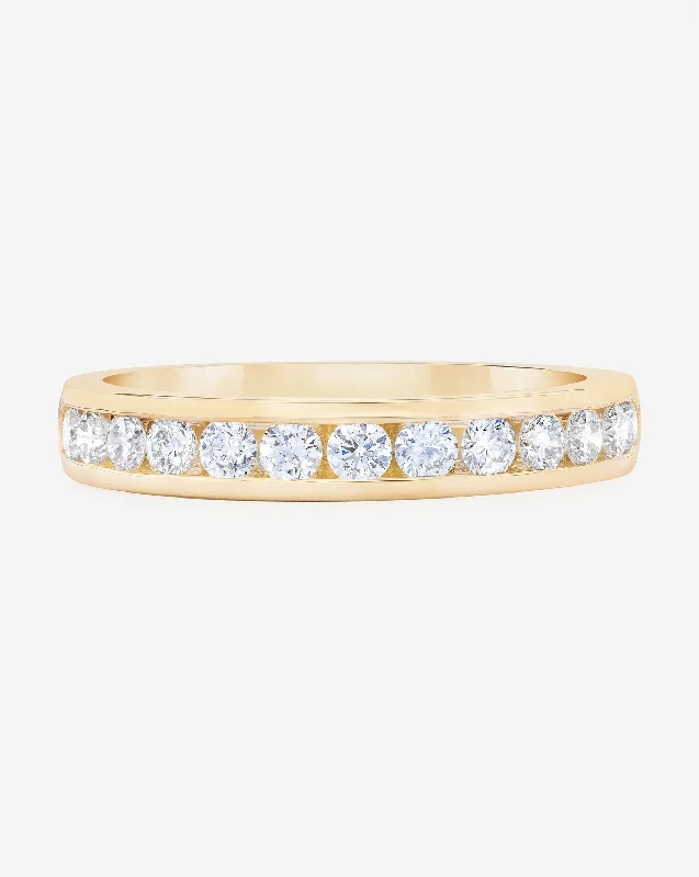 Mottled gem ring-Round Diamond Channel Set Half Band