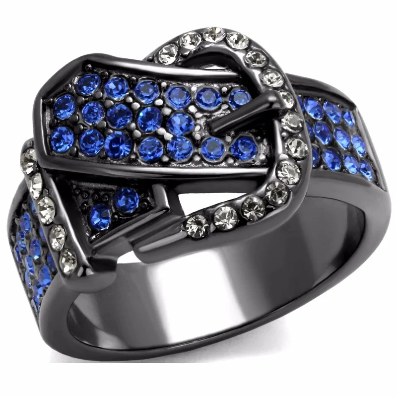 Faint silver ring-Royal Blue Multi Color Crystal IP Light Black Stainless Steel Belt Buckle Ring