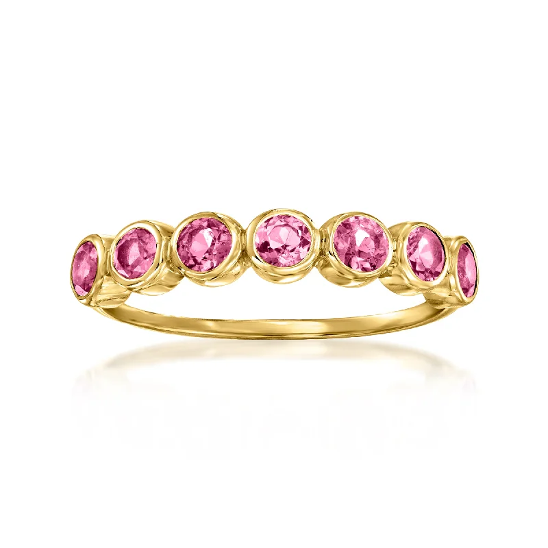 Rounded gem ring-RS Pure by Ross-Simons Bezel-Set Pink Tourmaline Ring in 14kt Yellow Gold