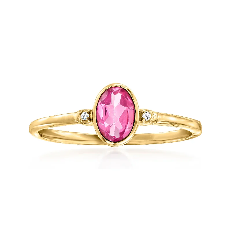 Glowing ruby ring-RS Pure by Ross-Simons Pink Topaz Ring With Diamond Accents in 14kt Yellow Gold