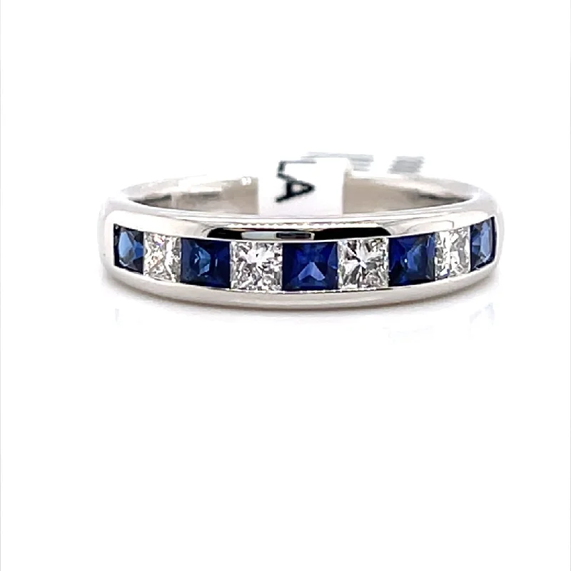 Polished zinc ring-Sapphires and Diamonds Channel Set Fashion Ring in 14K White Gold (1.08ctw)