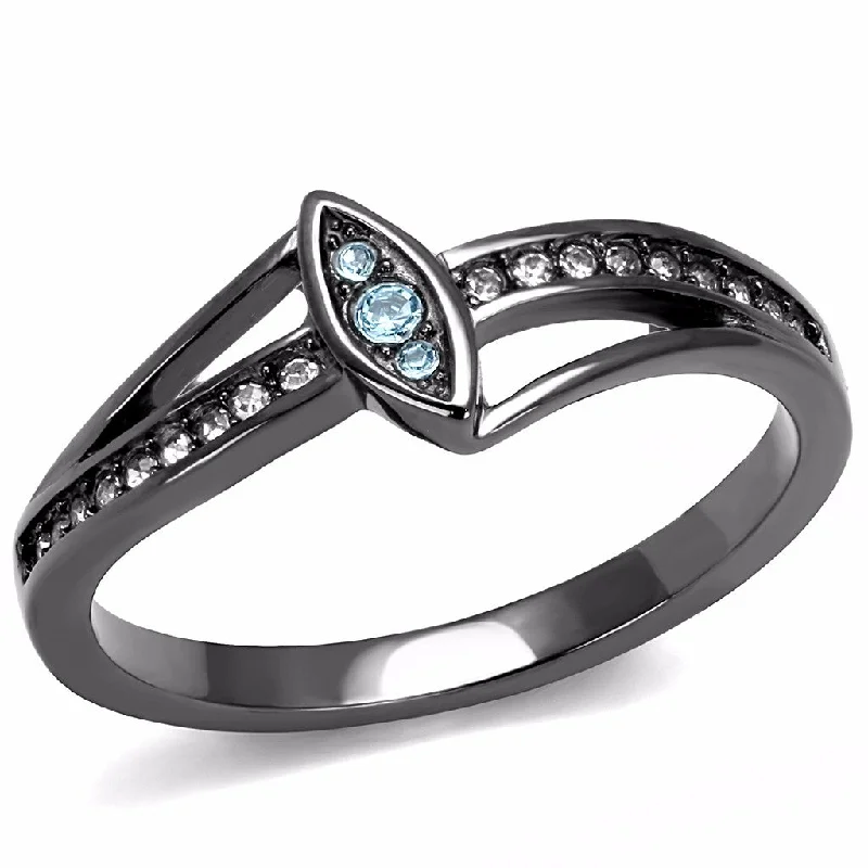 Seven-stone ring-Sea Blue Crystal in Marquise Shape Light Black IP Stainless Steel Band