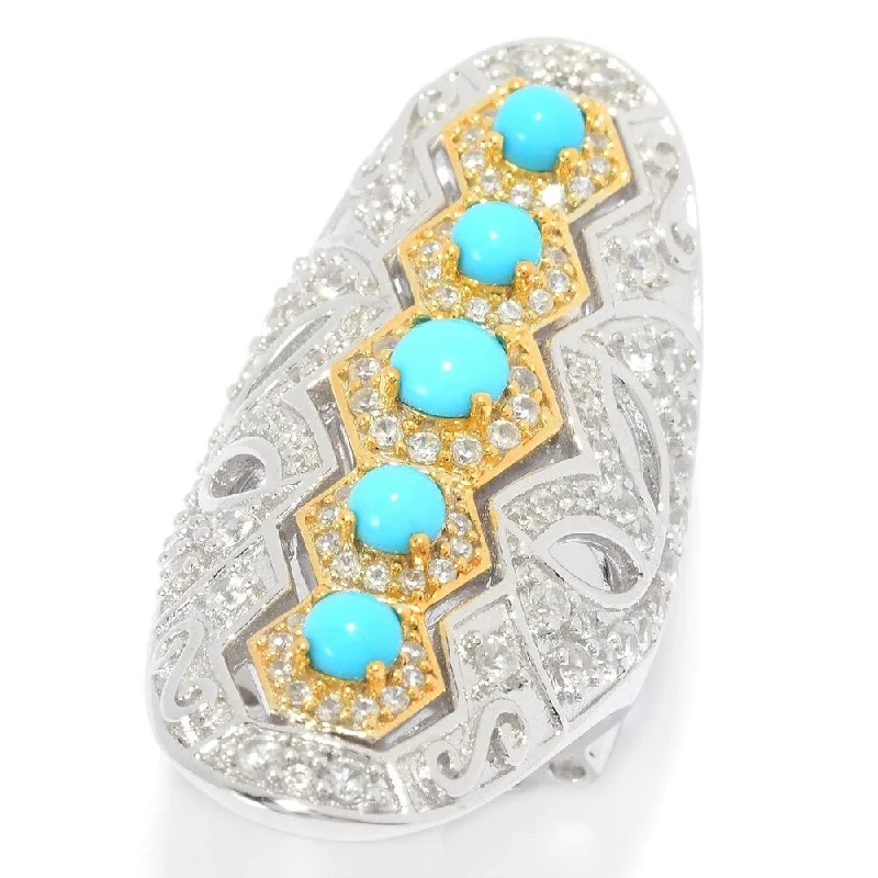 Heptagonal gem ring-Sleeping Beauty Turquoise & White Zircon Shield Ring