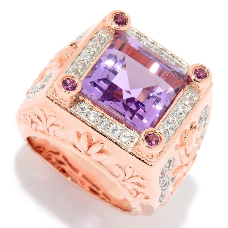 Low-set stone ring-Sterling Silver 18KRV Pink Amethyst, Rhodolite Rose Vermeil Size-7 - Purple