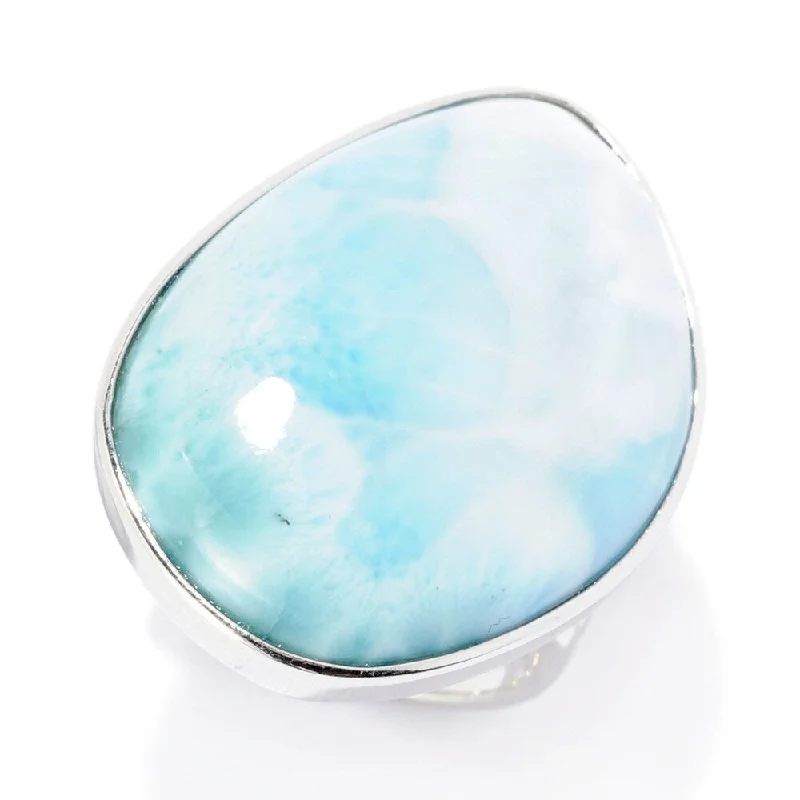 Wild pearl ring-Sterling Silver 27 x 20mm Freeform Larimar Ring