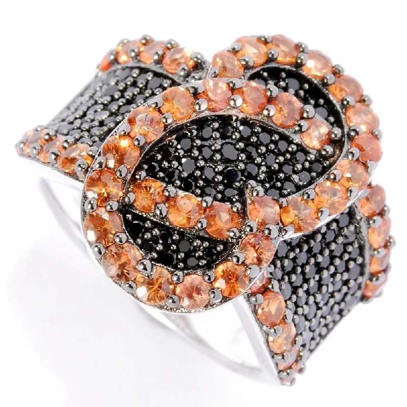 Smooth gem ring-Sterling Silver 3.06Ctw Orange Sapphire & Black Spinel Band Ring