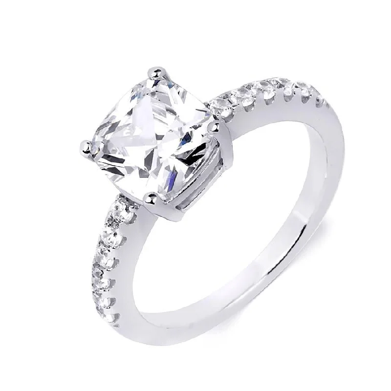 Vivid shale ring-Sterling Silver 3.1 Carat Cubic Zirconia Cushion Cut Engagement Ring