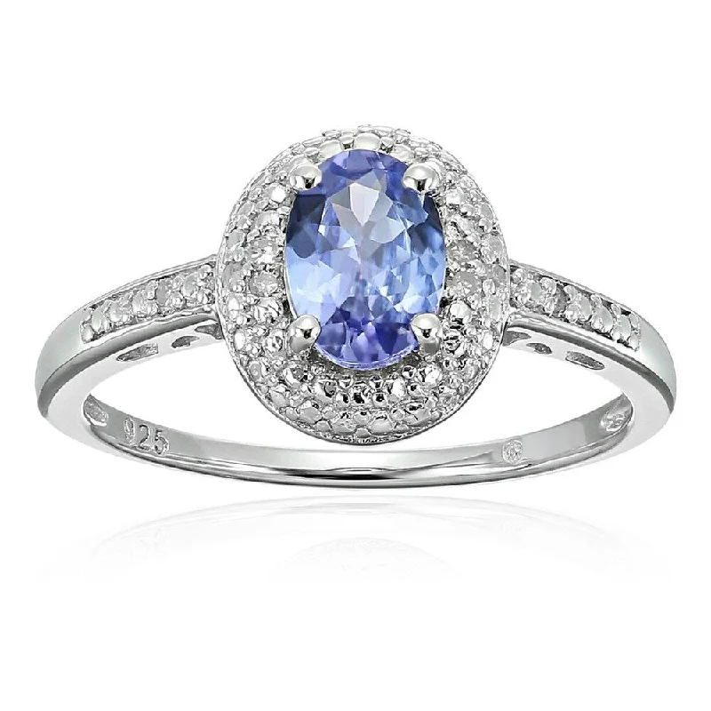 Eight-heart ring-Sterling Silver 3/4 cttw Oval Tanzanite and Diamond Accented Engagement Ring, Size 7