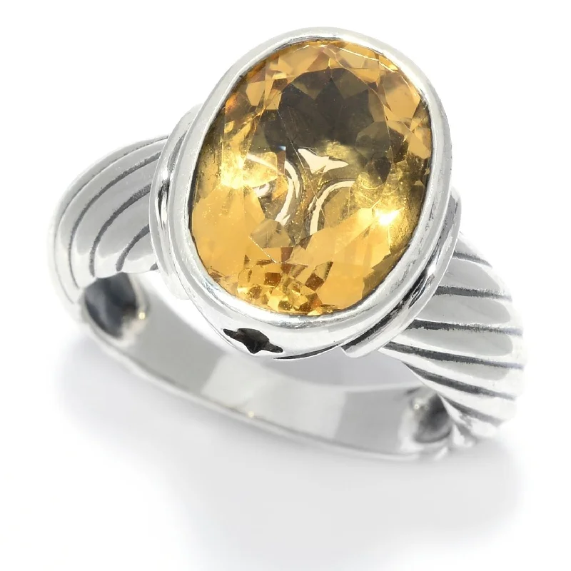 Flowing design ring-Sterling Silver 5.00ctw Oval Citrine Rope Textured Ring