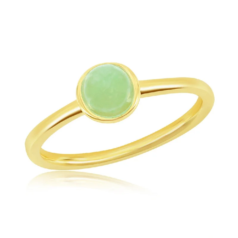 Linked band ring-Sterling Silver 5MM Round Jade Solitaire Ring - Gold Plated