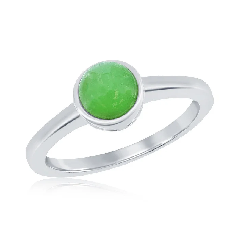 Rich apatite ring-Sterling Silver 6MM Round Jade Solitaire Ring