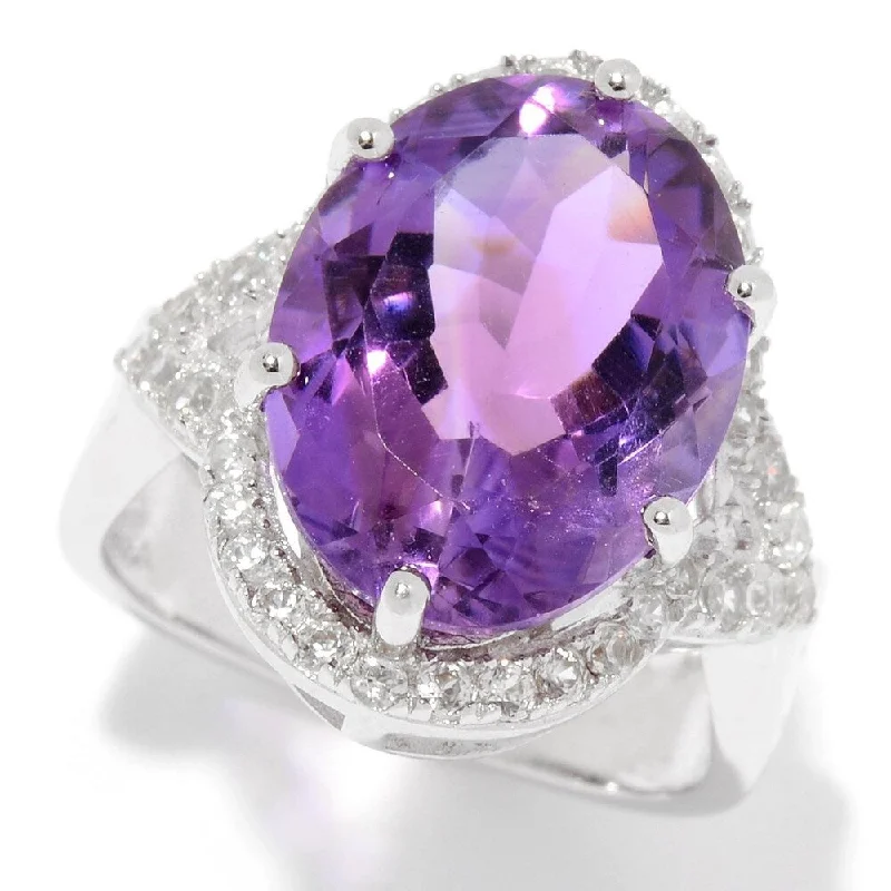 Smelted gold ring-Sterling Silver 8.93ctw Amethyst & White Zircon Halo Ring