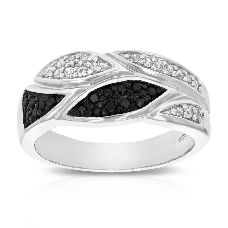 Quilted pattern ring-Sterling Silver Black Diamond Ring (1/3 cttw)