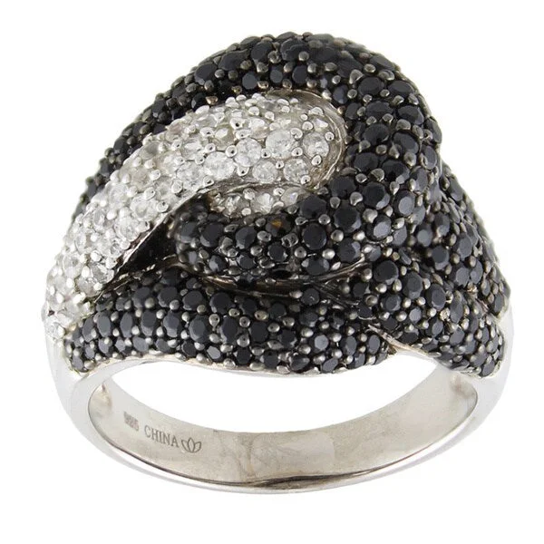 Surge design ring-Sterling Silver Black Spinel and White Zircon Ring