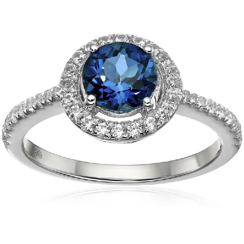 Buried stone ring-Sterling Silver Blue Topaz and Created White Sapphire Engagement Ring