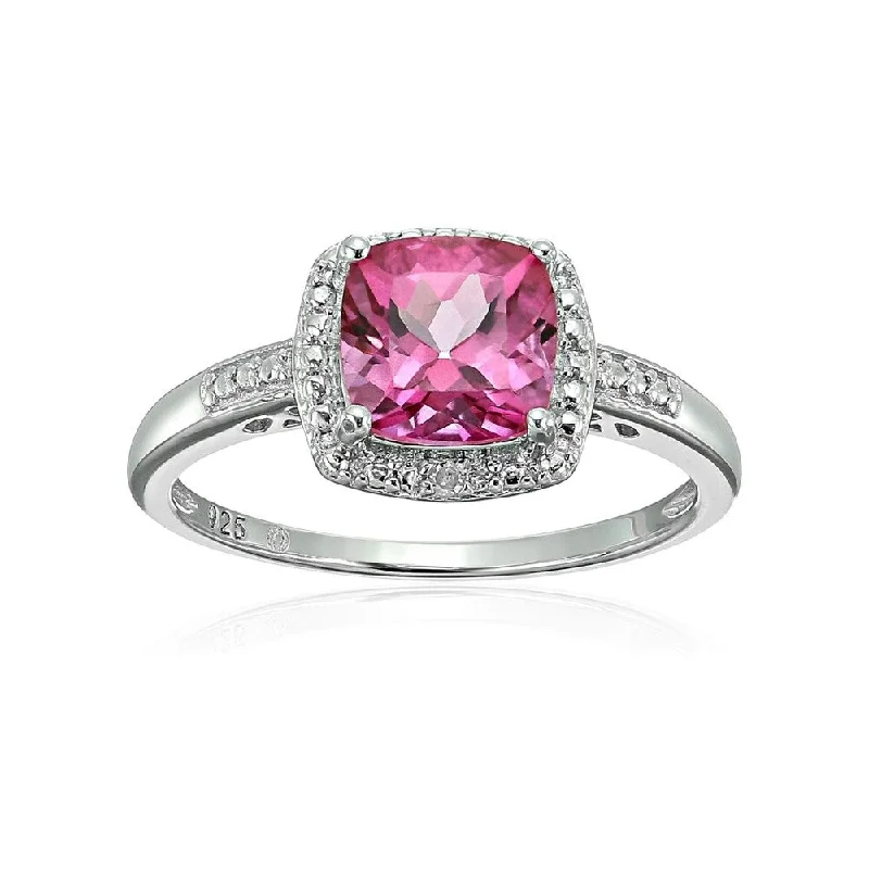 Pale morganite ring-Sterling Silver Cushion Pink Topaz and Diamond Engagement Ring