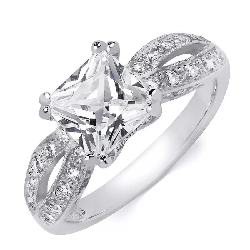 Gritty stone ring-Sterling Silver CZ Princess Cut Wedding Engagement Ring 1.5 Carat