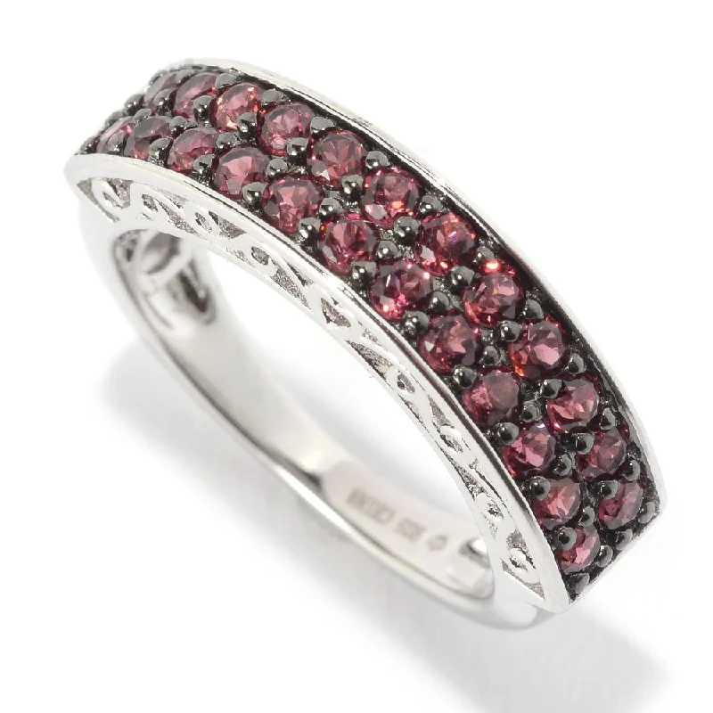 Leaning stone ring-Sterling Silver Double-row Rhodolite Stackable Ring