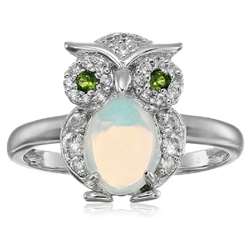 Fine filigree ring-Sterling Silver Ethiopian Opal, Chrome Diopside & White Sapphire Ring