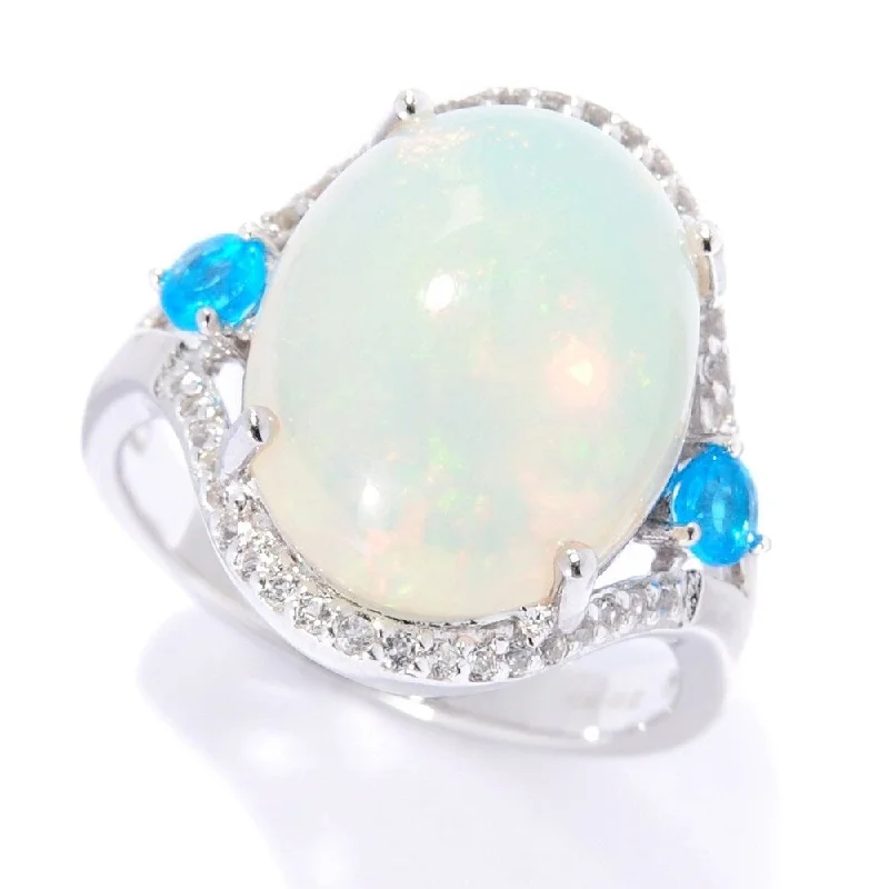 Mixed stone ring-Sterling Silver Ethiopian Opal, Neon Apatite & White Topaz Ring