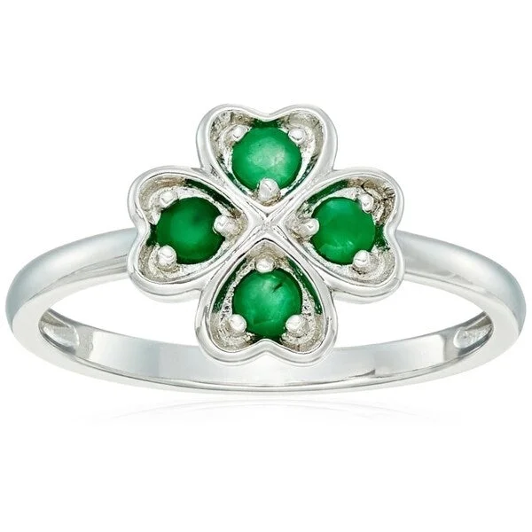 Vivid moonstone ring-Sterling Silver Genuine Emerald Clover Ring, Size 7 - Green