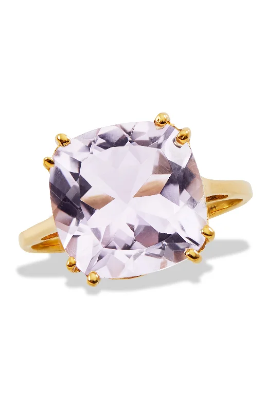 Lush gold ring-STERLING SILVER/GOLD PLATED 4.87GTW PINK AMETHYST CUSHION SHAPE RING