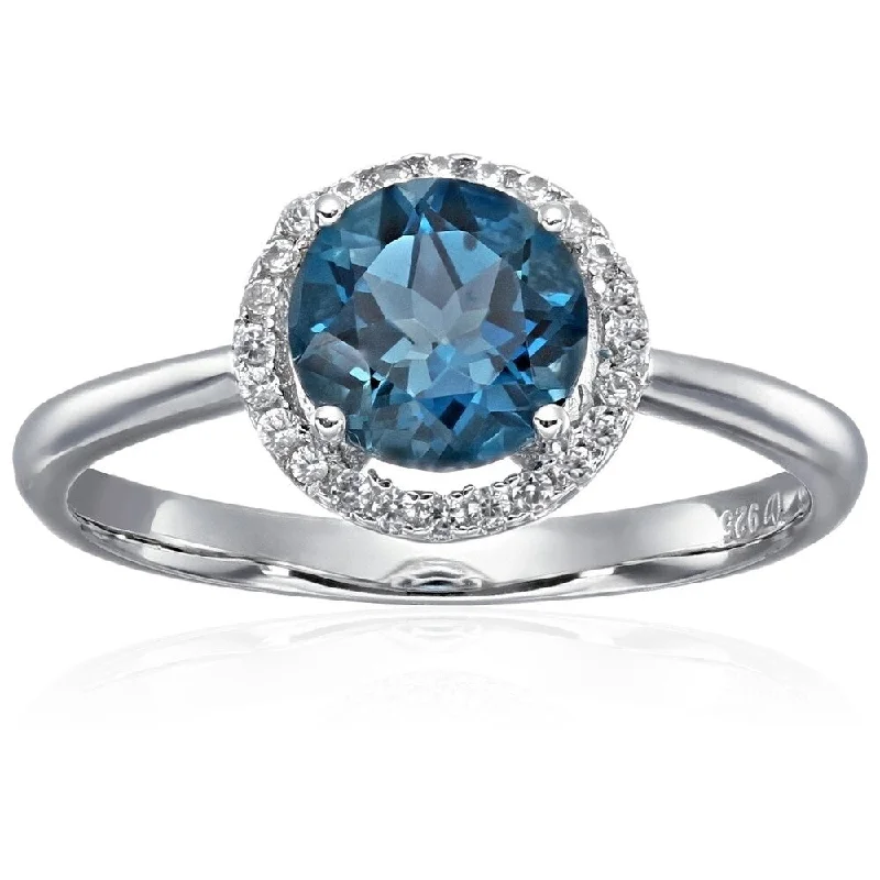 Summit stone ring-Sterling Silver London Blue Topaz, White Zircon Ring Size - 7