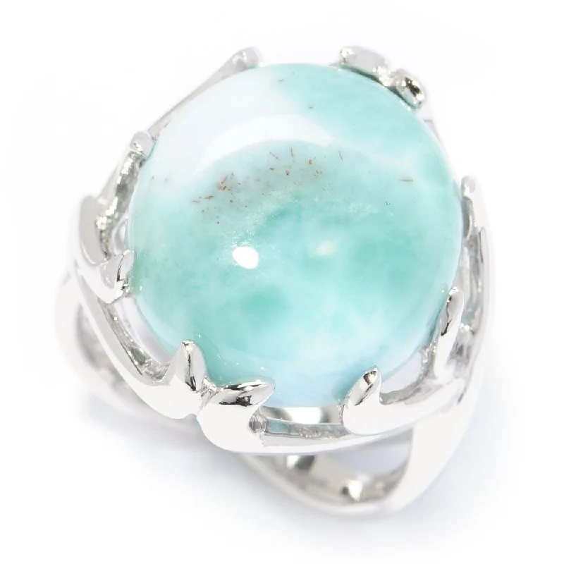 Clean-cut ring-Sterling Silver Oval Larimar Split Shank Ring