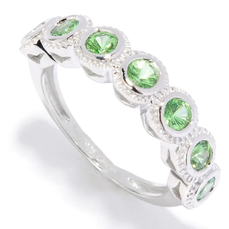 Soft arc ring-Sterling Silver Seven Stone 0.92ctw Tsavorite Band Ring