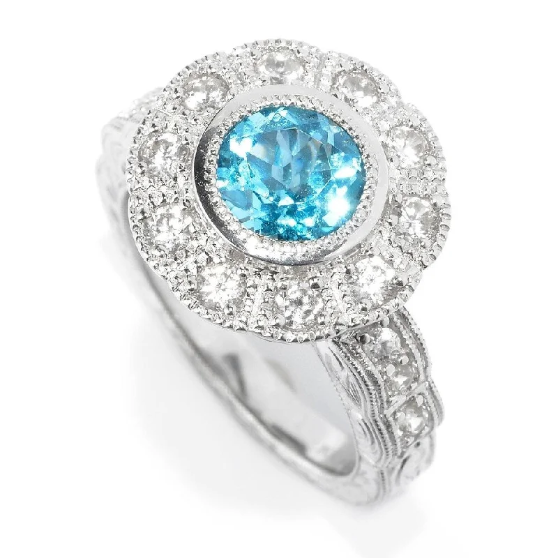 Edge-bezel ring-Sterling Silver Swiss Blue Topaz & White Zircon Ring, Size-7