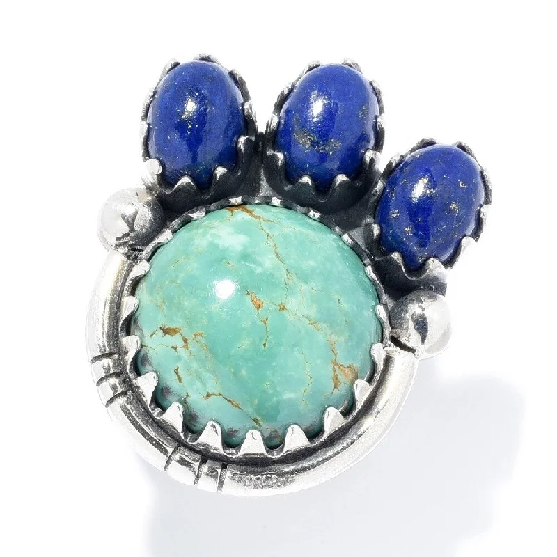 Sprig cluster ring-Sterling Silver Tyrone Turquoise Gemstone Oxidized Ring