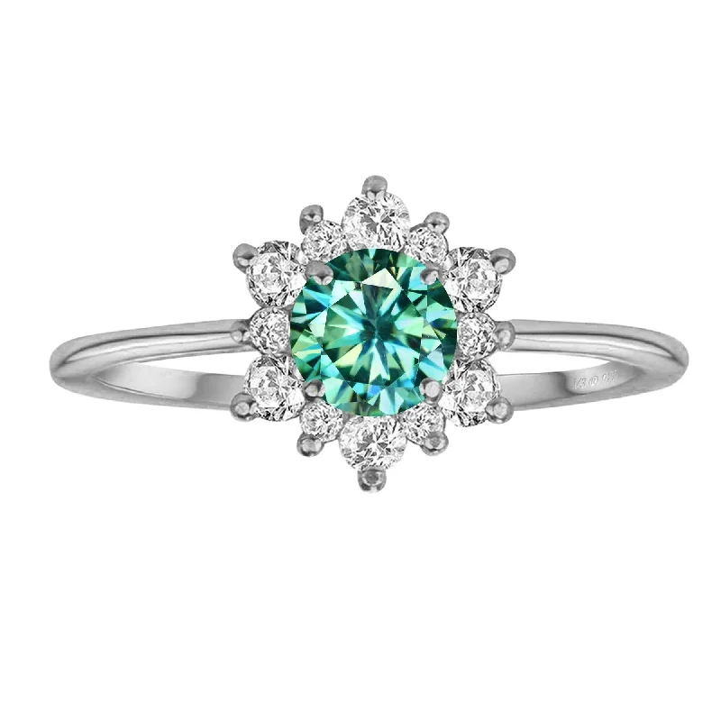 Sprig cluster ring-Sterling Silver with Green Moissanite and White Topaz Flower Ring