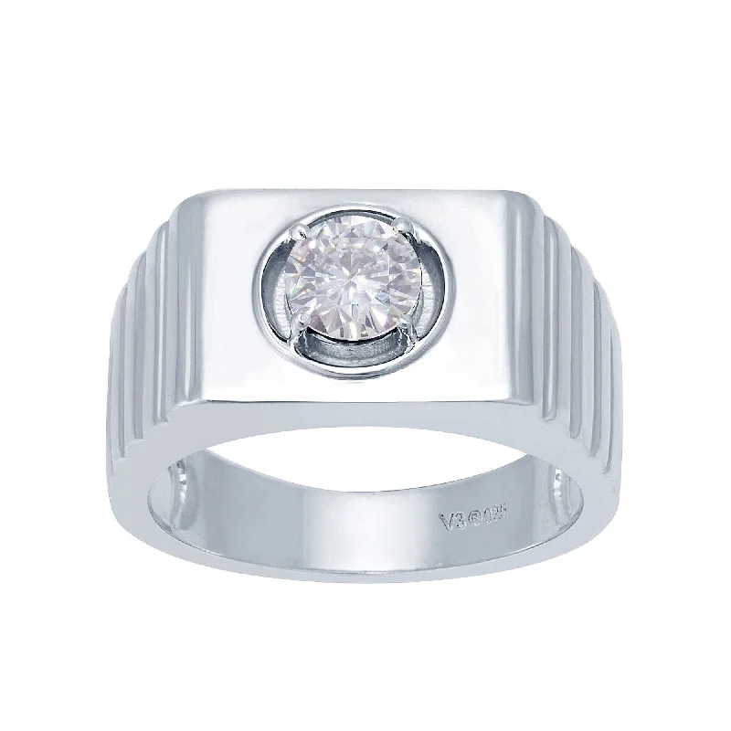 Drifting diamond ring-Sterling Silver with Natural Moissanite Solitaire Ring